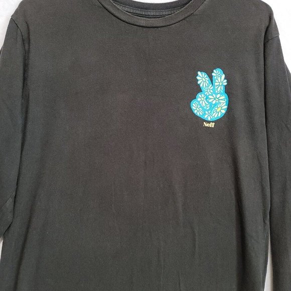 Neff Men's Black Long Sleeve T-Shirt Size M Peace Sign Retro Surf Skate Sk8 - Picture 3 of 10